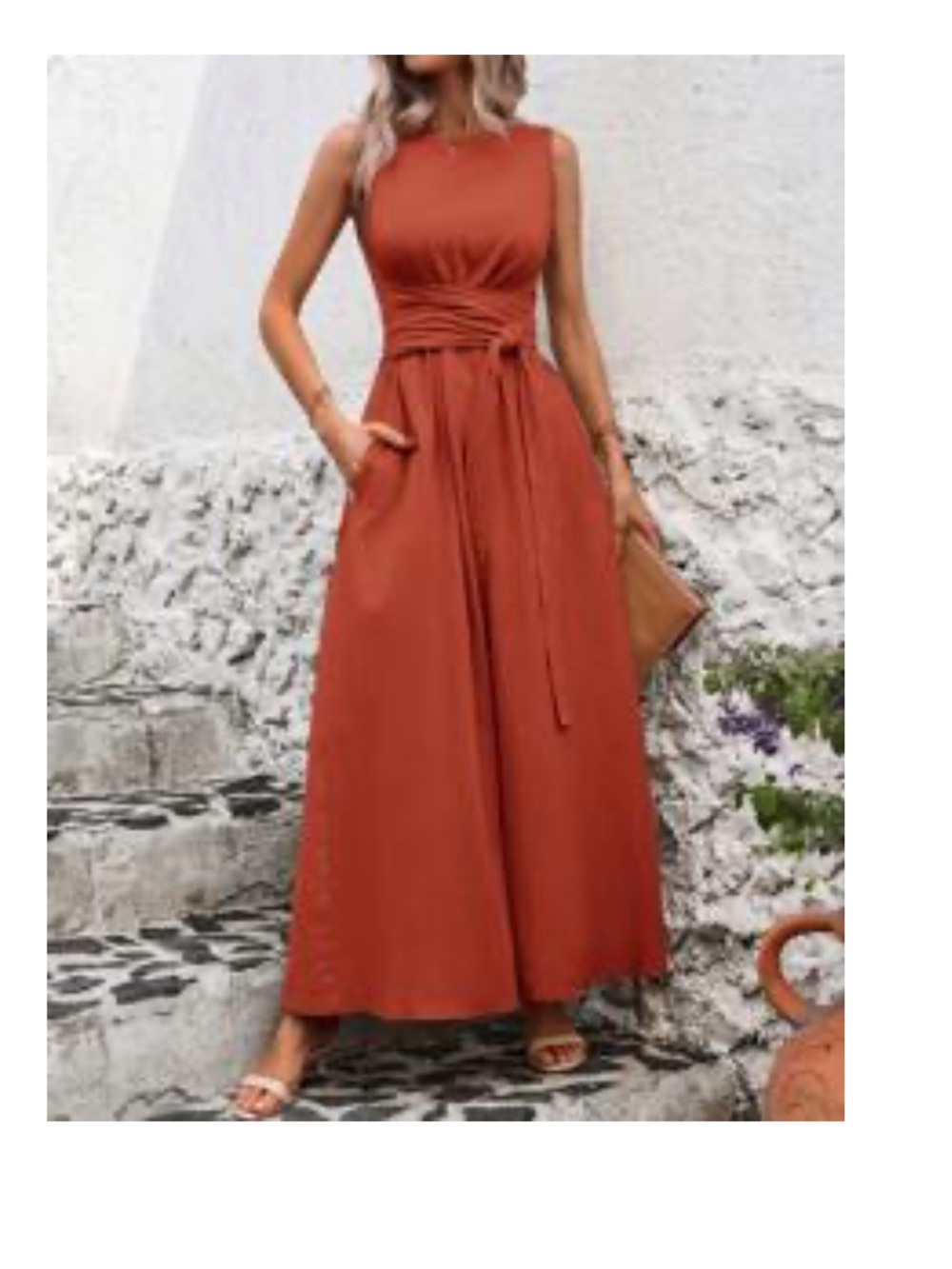 SHEIN Rust Red Sleeveless Wrap Maxi Dress